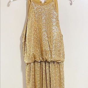 Gold sequin formal cocktail dress